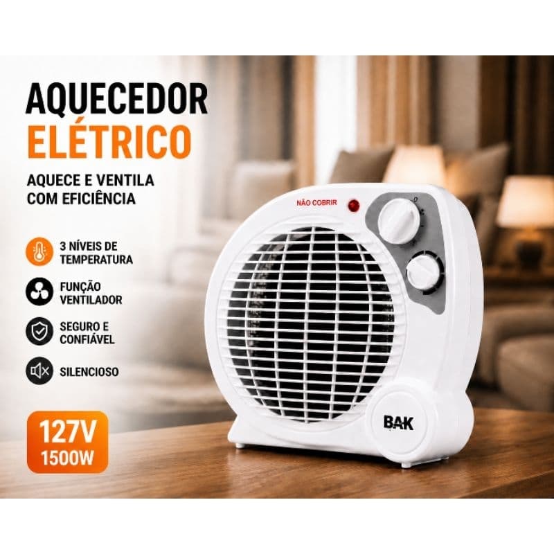 Aquecedor Elétrico Portátil Ventilador 4 Estágios  Aquecimento Baixo e Alto