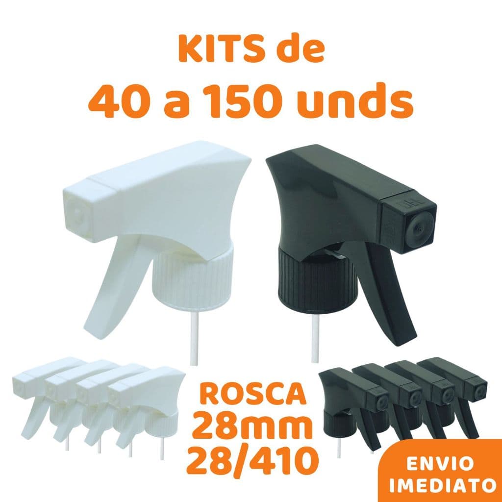 Kit Válvulas Gatilho Borrifador | Pulverizador | Multiuso Branco/Preta - Rosca 28/410 - 40 a 150 Und - Atacado