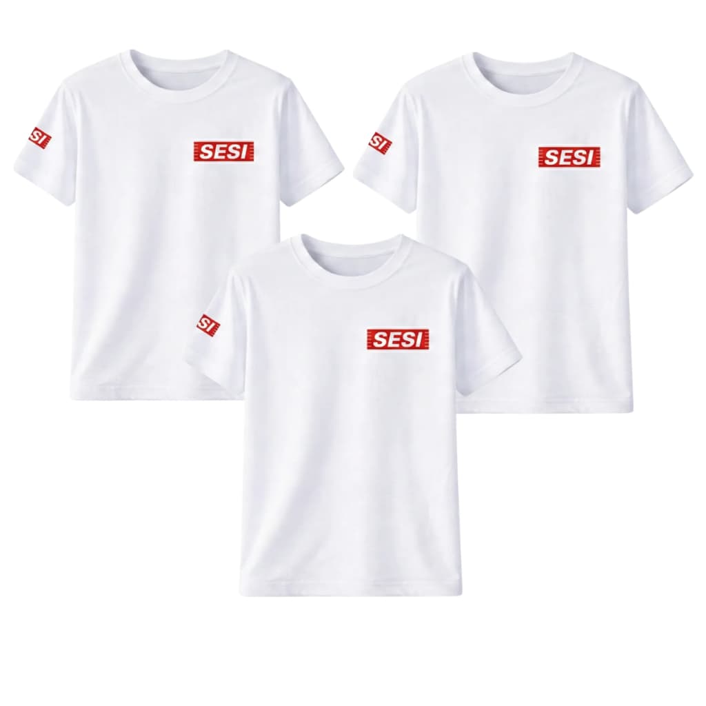 KIT COM 3 CAMISA, CAMISTA, SESI, UNIFORME, ESCOLAR, UNISEX, ADULTO, INFANTIL TAMANHO 8 AO GG.