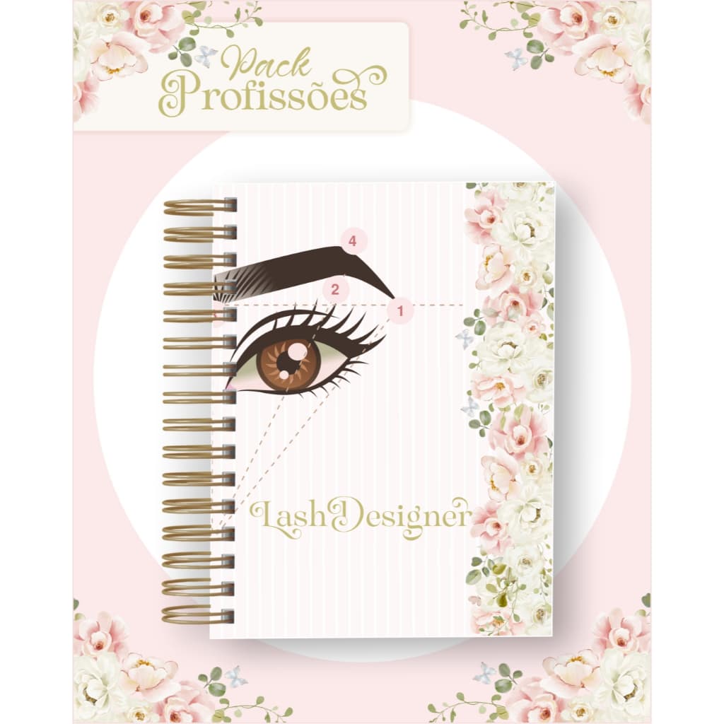Caderno Profissões Feminino Floral Rosa Personalizado | 80 Folhas 90g | Capa Fosca | 50 Modelos