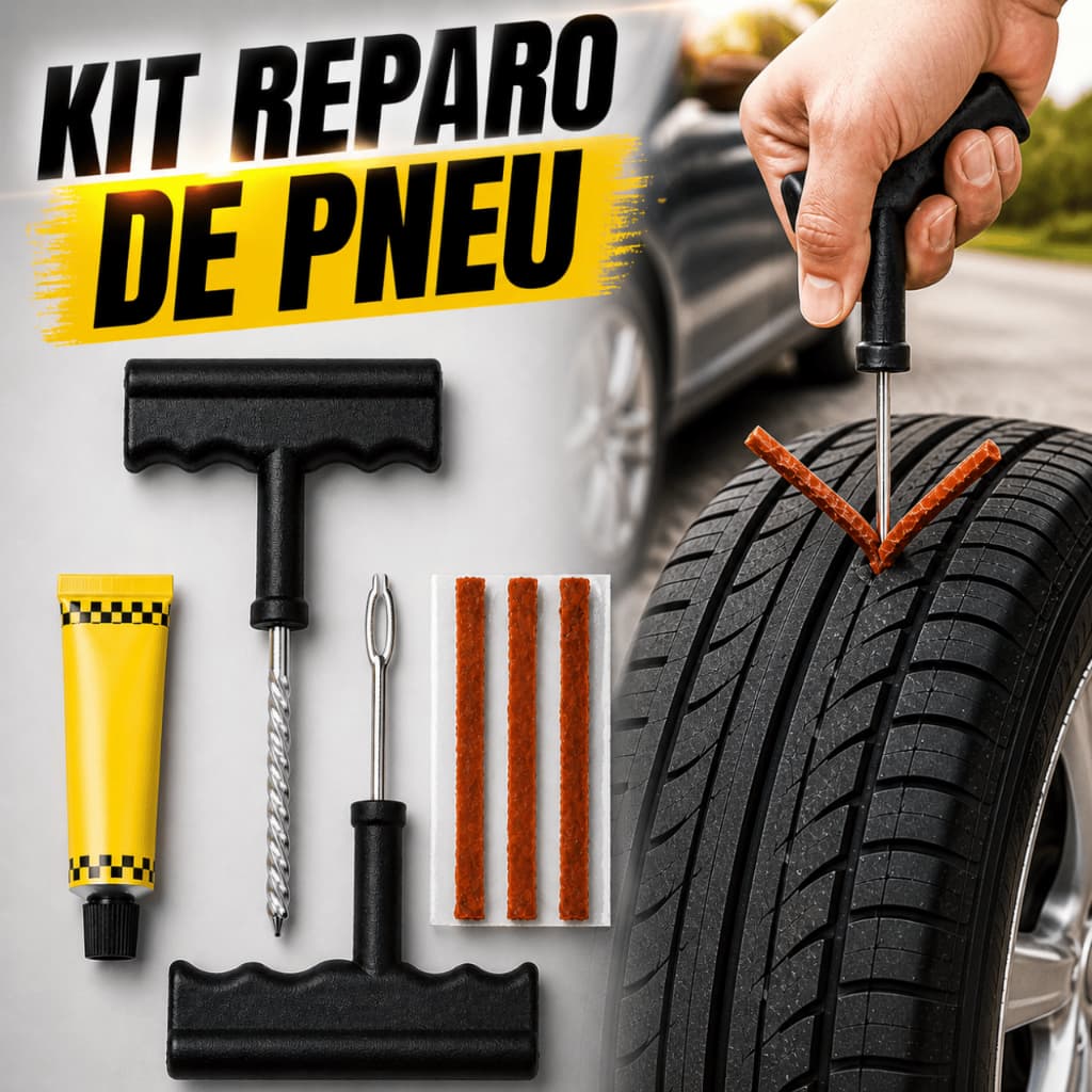 Kit Reparo de Pneu Sem Câmara Carro Moto Aplicador Escareador Cola Macarrão Emergencial