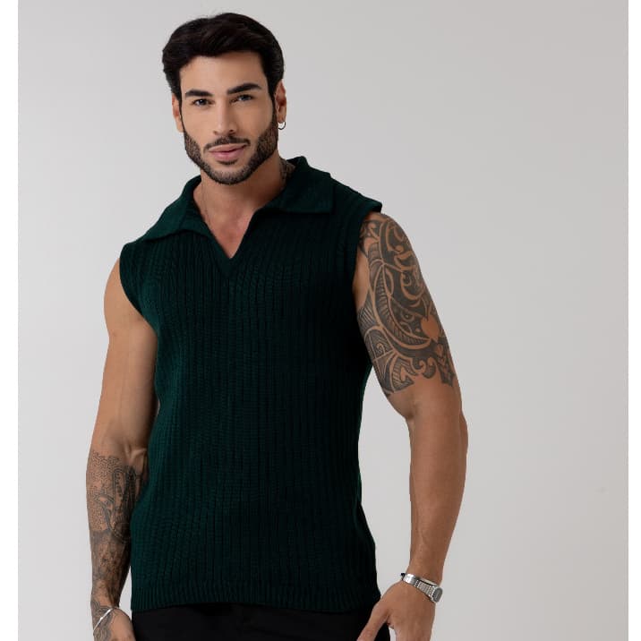 regata masculina sem manga gola polo tricot blusa verão primavera homens casual
