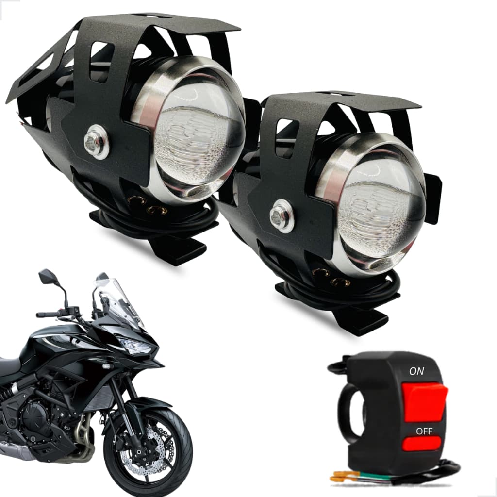 Kit Farol de Milha LED U5 Moto Kawasaki Versys Tourer 650 2012 à 2022 Super Brilho 6000K