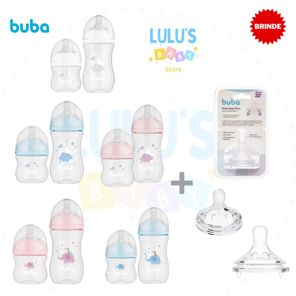 KIT MAMADEIRA BUBA (120 E 270ML)+BRINDE 2 BICOS MAMADEIRA BUBA TAM 3 ORIGINAL EASY FLOW AVENT PETALA