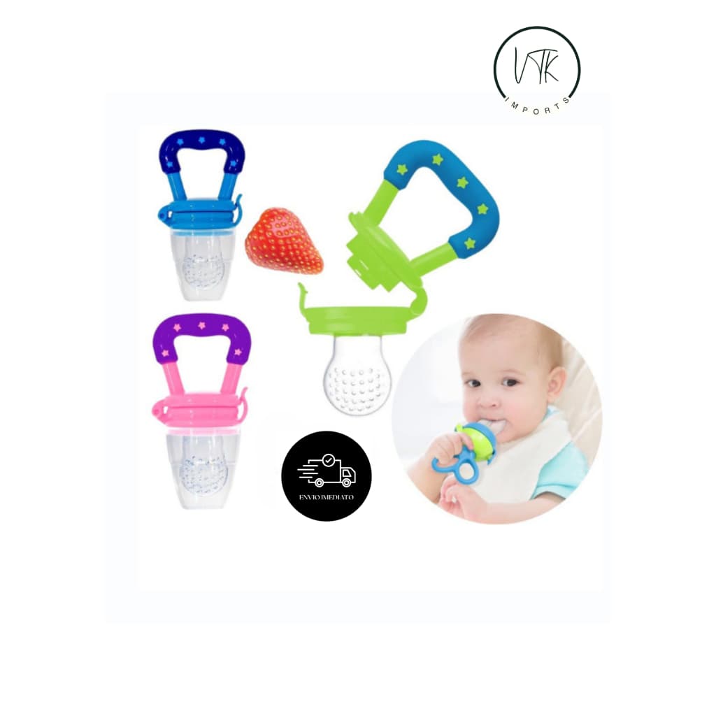 Chupeta Mordedor Alimentadora Bebê De Silicone Porta Fruta e remédios Azul e Rosa