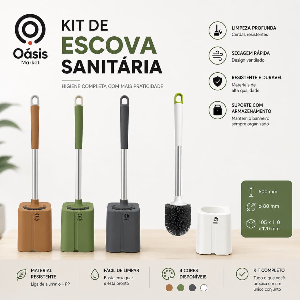 Kit Escova Sanitária com Base Anti Gotejamento Prático Higiênico Sem Cheiro