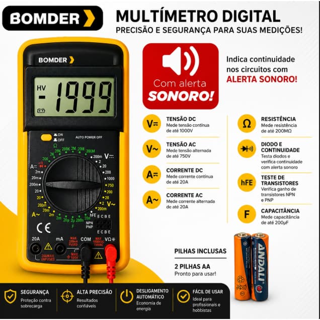 Multímetro Digital Profissional Portátil Bip Bomder Bomvink