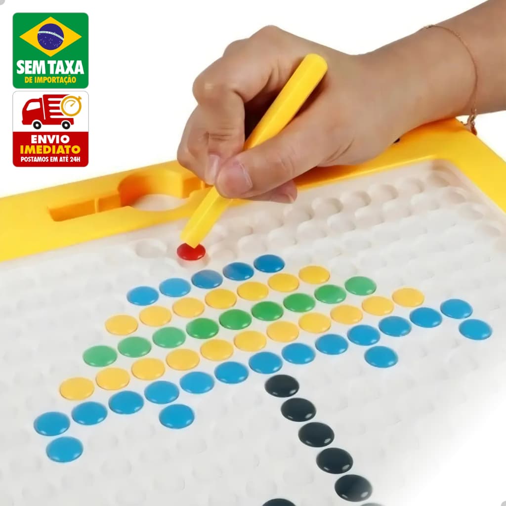 Brinquedo Educativo Mesa Magnética Encaixe Bolinhas Coloridas Infantil 19,5x22,5cm
