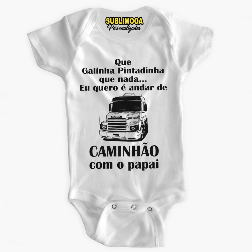 Body Bebê Personalizado – Caminhão com o Papai – Poliéster + Elastano – Estica!