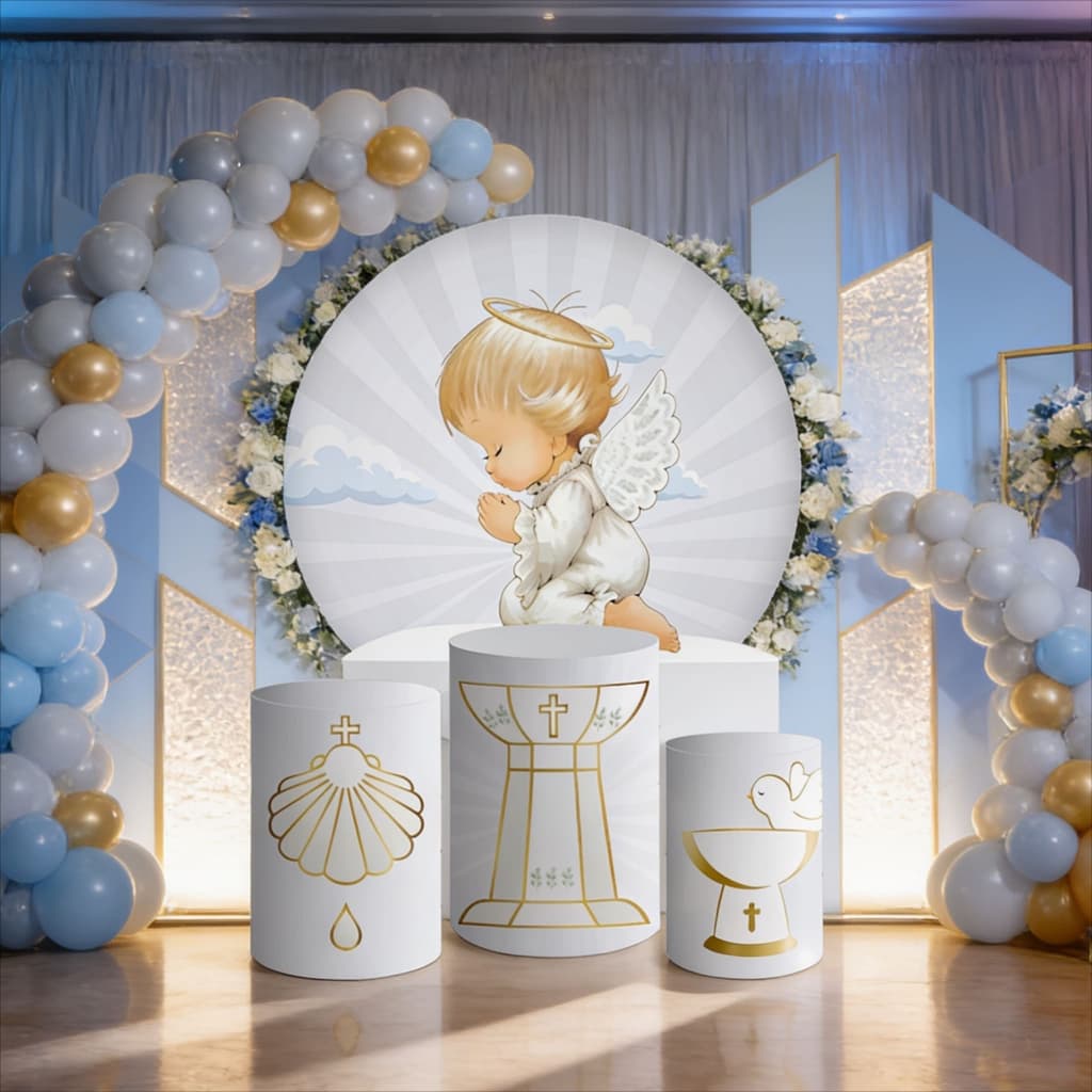 Kit Capas Decoração de Painel e Cilindros Para Batizado Batismo