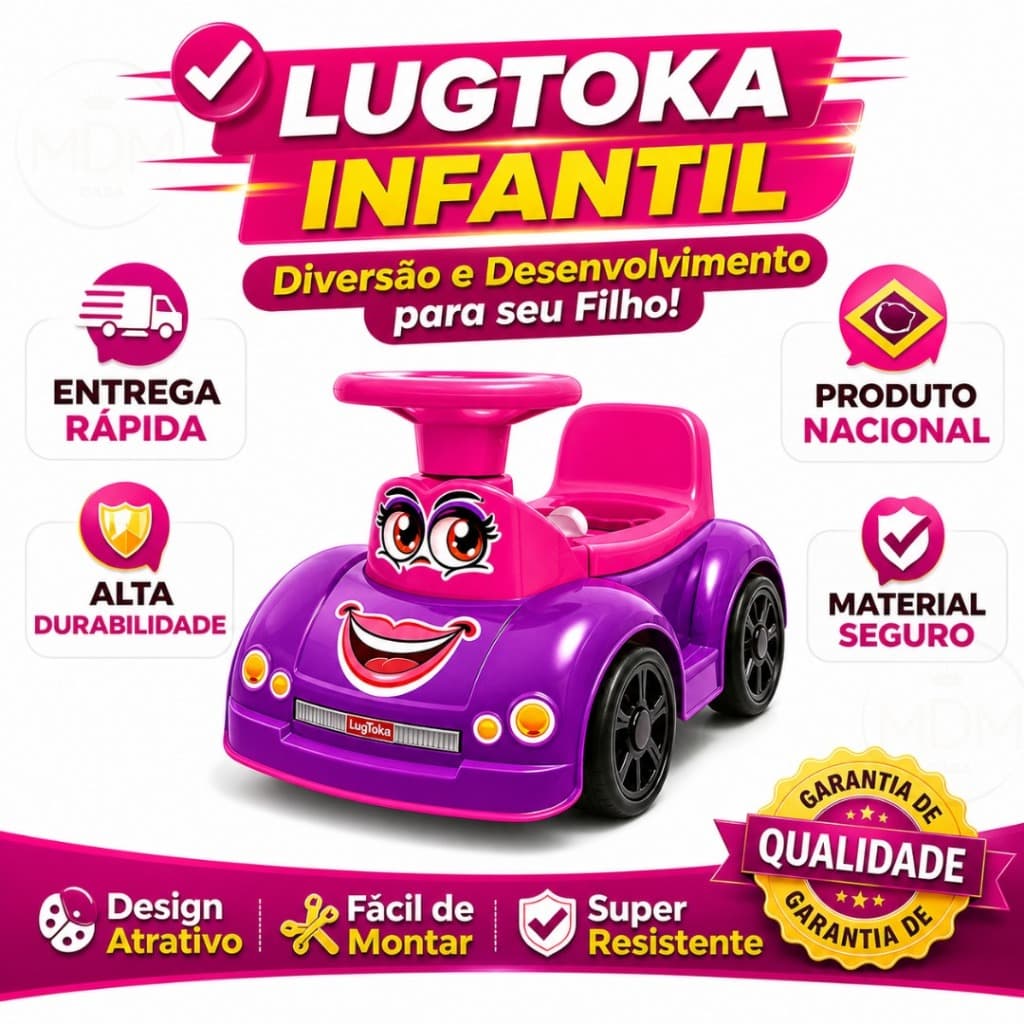 LugToka Carrinho Andador Infantil  com 4 Blocos de Encaixe, Buzina e Porta-Malas Suporta 40kg