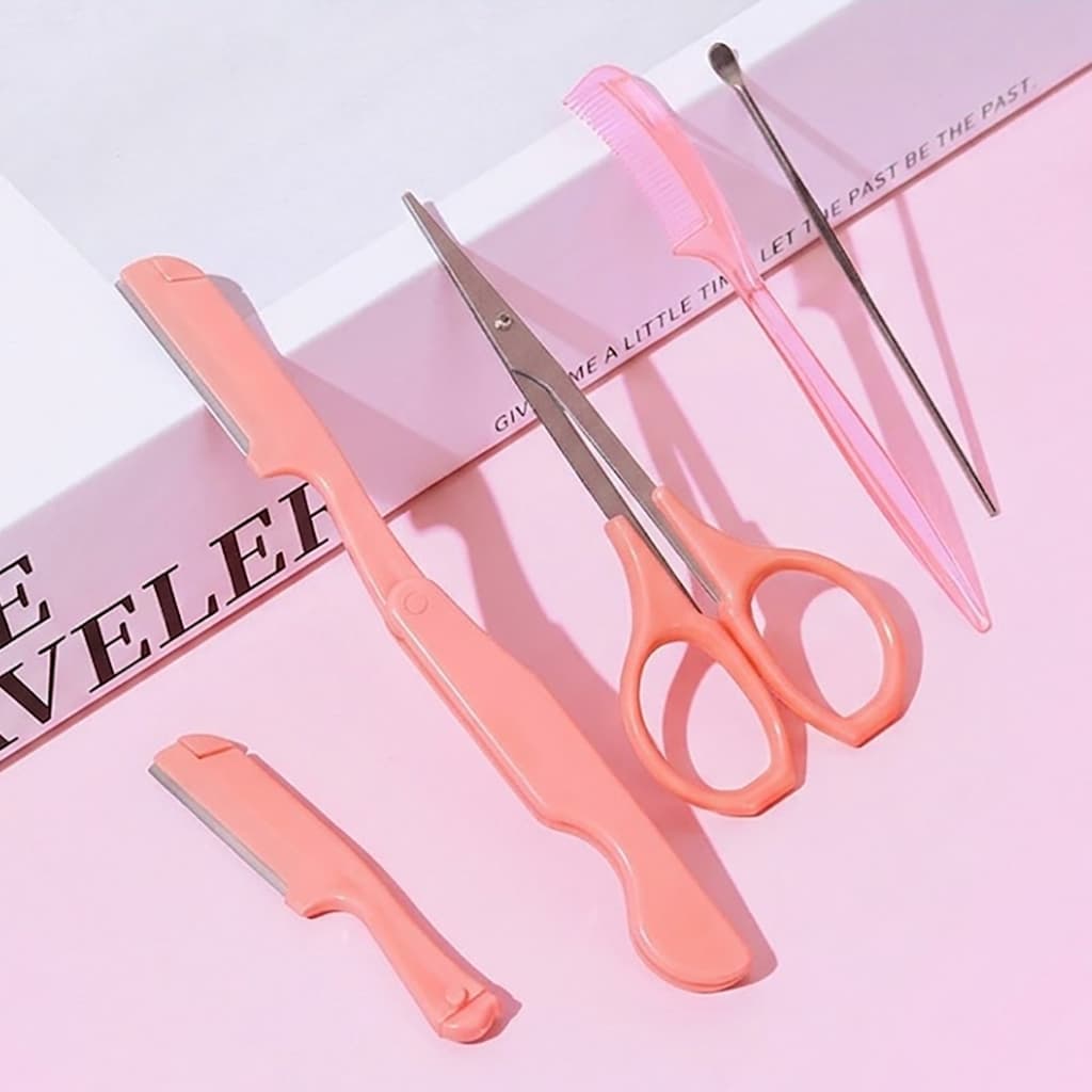 Kit com 5 pcs de ferramentas de beleza - Sobrancelhas /Navalha/Tesoura/Palheta de ouvido/Pente