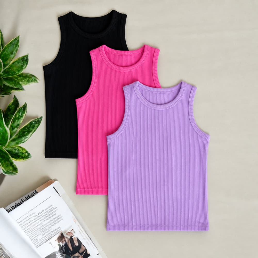 Kit 3 Regata Feminina Blogueirinha Lisa Malha Algodão Ribana Entrega Imediata Premium Blusinha Blusa
