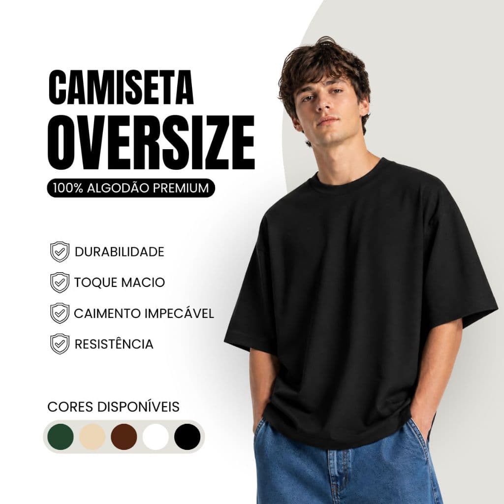Camiseta Oversized Masculina Streetwear Lisa Gola Alta Americano Camisa Blusa 100% Algodão