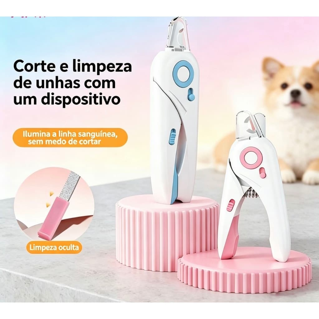 Cortador de Unhas para Pet com Luz LED | Anti-Lascas e Seguro para Cães e Gatos