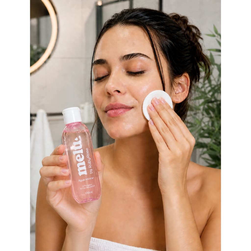 Água Micelar Melu Ruby Rose 100/200 - Limpeza Profunda com Vitamina D e Ácido Hialurônico - Remove Maquiagem e Impurezas