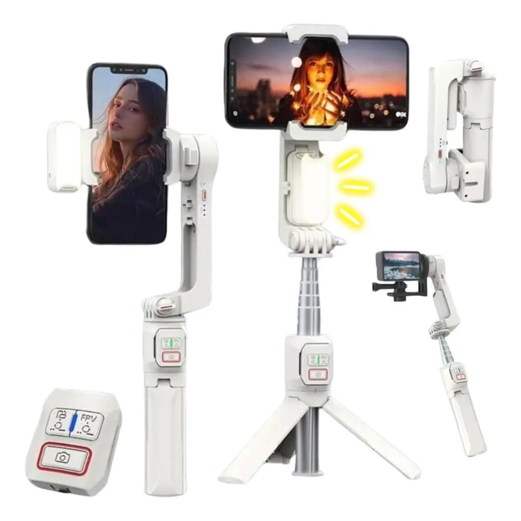 Gimbal Estabilizador De Celular Removível Flexível Com Luz Led Tripe E Controle