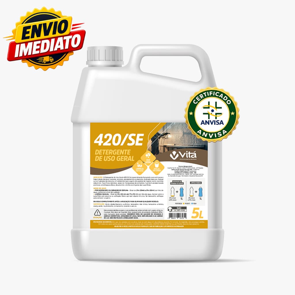Detergente Uso Geral 5 Litros Concentrado Alto Rendimento Limpa Pisos Paredes Azulejos E Equipamentos Certificado ANVISA