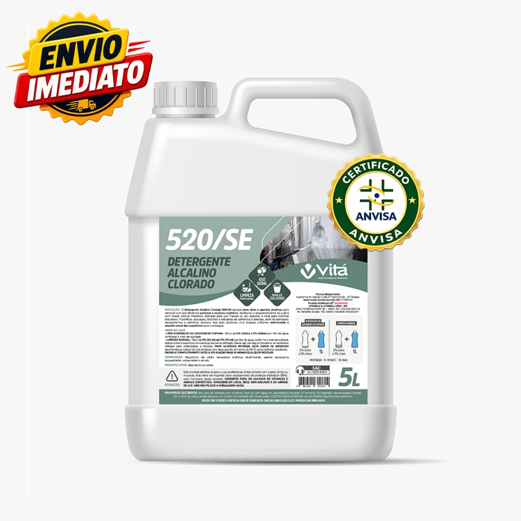 Detergente Alcalino Clorado 5 Litros Limpeza Pesada Cloro Ativo Cozinha Industrial E Açougue Certificado ANVISA