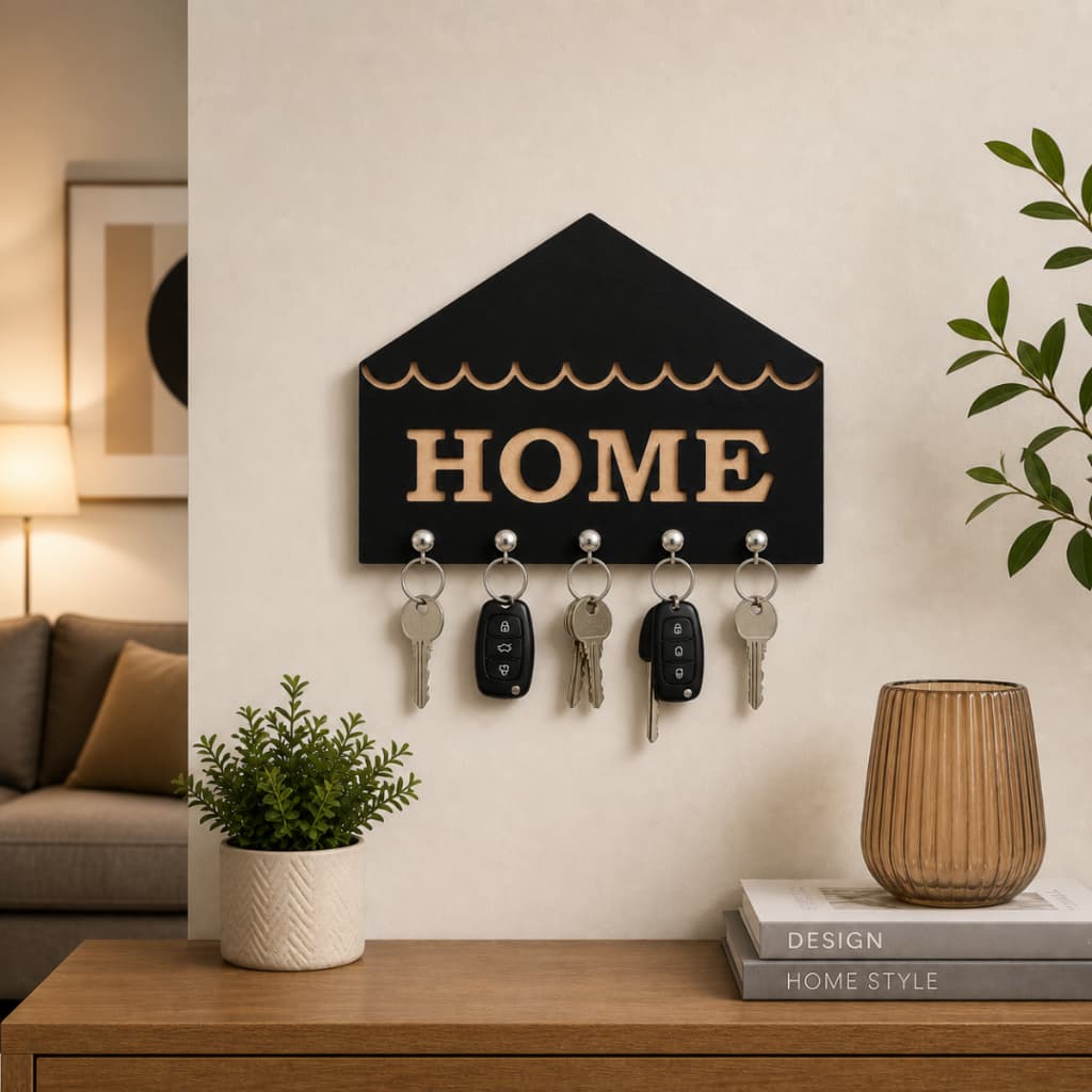 Porta Chaves Decorativo HOME em MDF – Organizador de Parede Moderno para Hall de Entrada