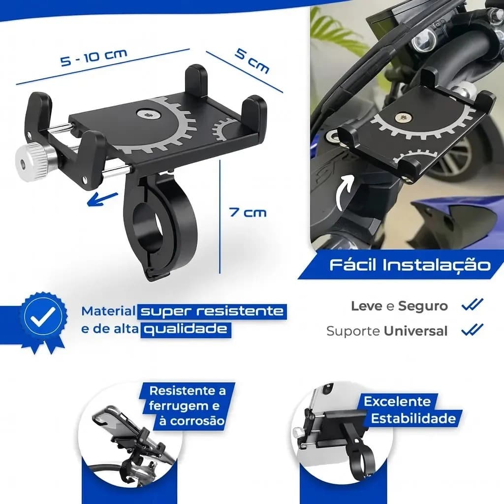 Suporte de Celular para Moto e Bicicleta  Alumínio resistente Guidão universal