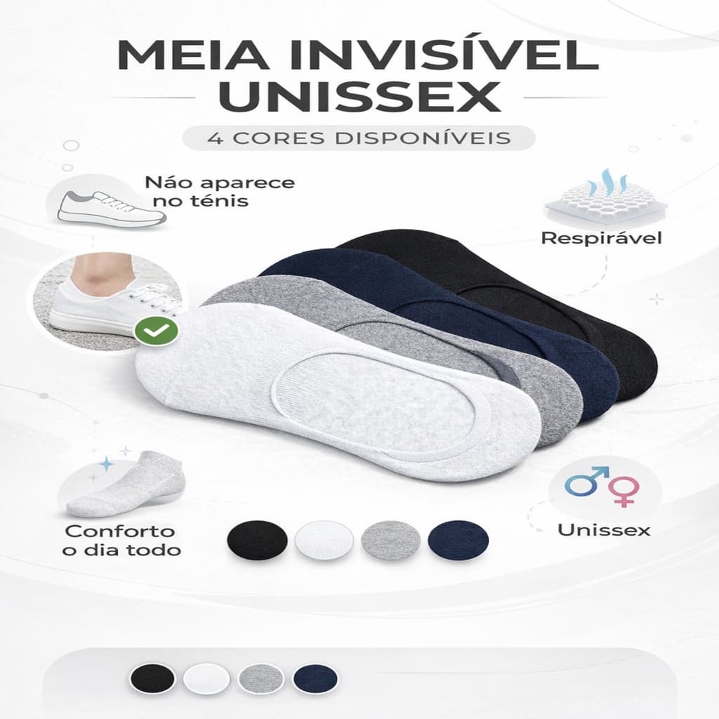 Kit 6 Meia Invisível Sapatilha Poliéster Feminina