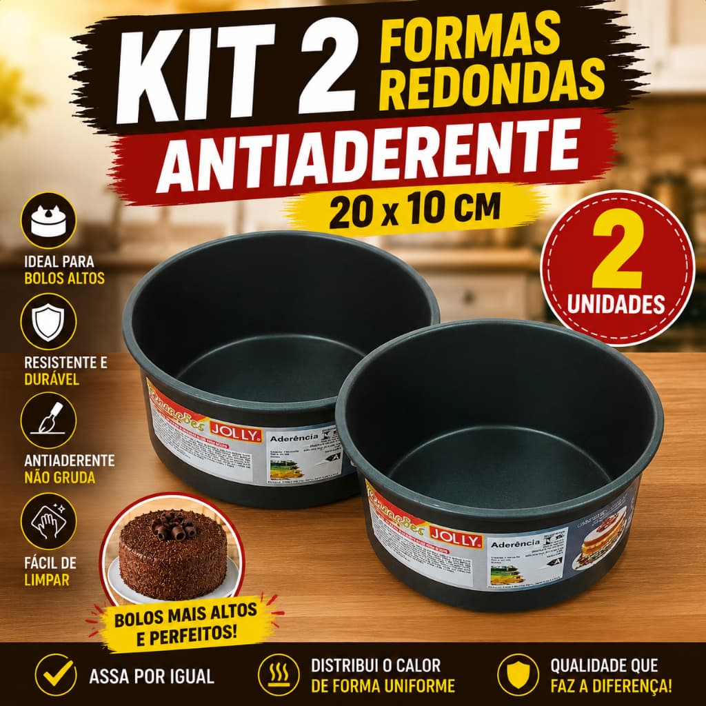 Kit 2 Formas Redondas 20x10 Antiaderente Bolo Assadeira Alta