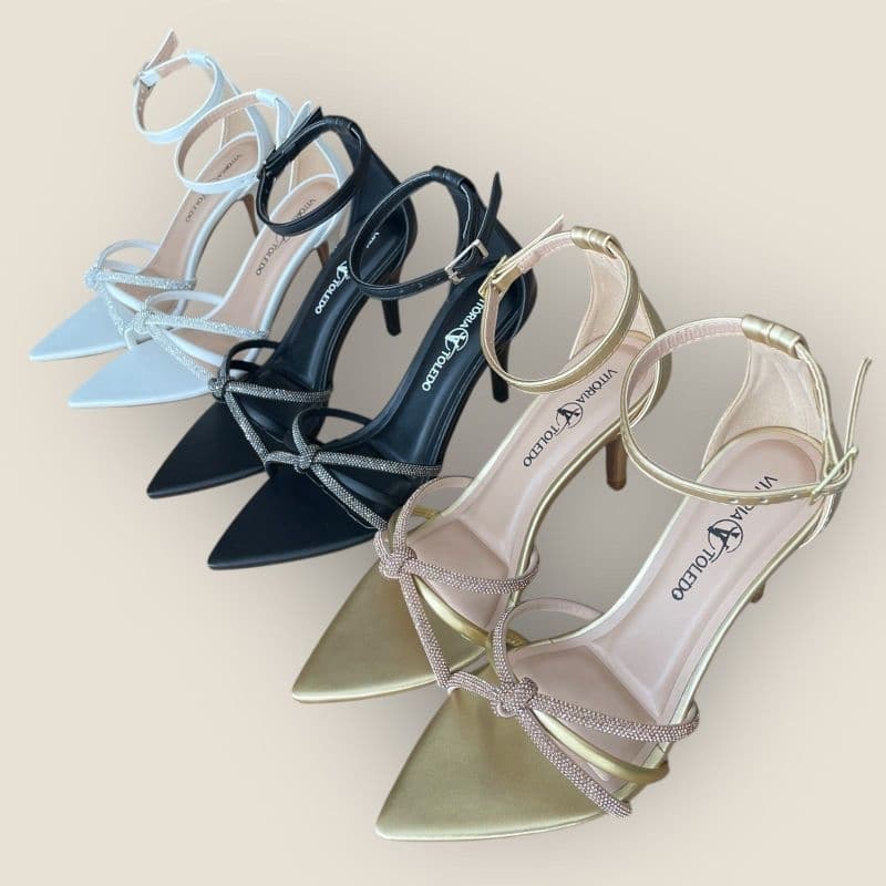 Sandalia Feminina Salto Medio 8cm  Confortavel Bico Folha