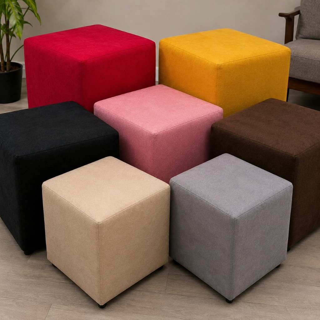 Puff Banquinho Quadrado - Decoração/ Uso - 45x34x34 - Suporta até 120 Kg - Varias Cores