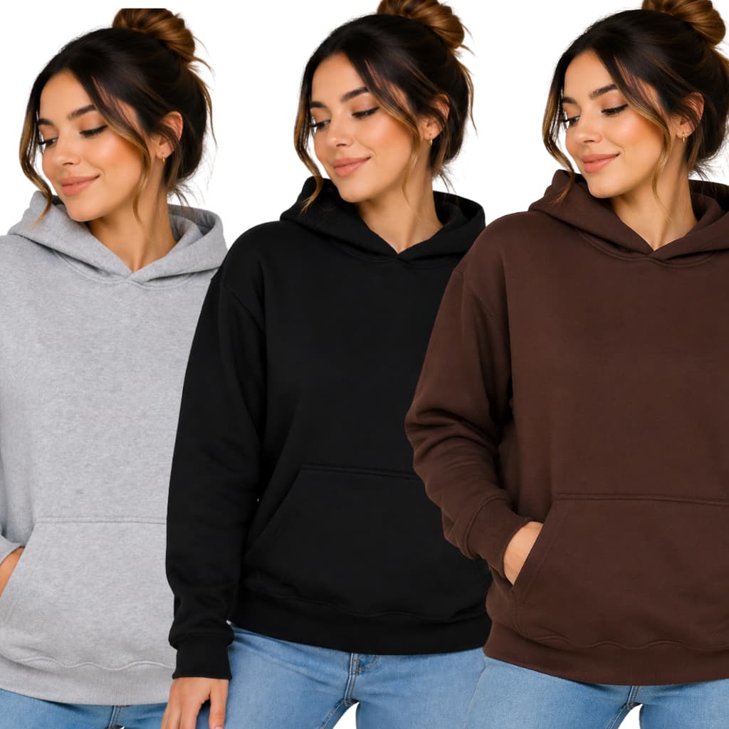 Kit 3 Moletom Canguru Feminino Básico Estiloso Blusa de Frio Promoção