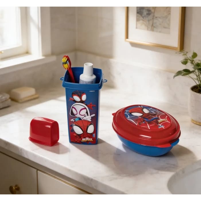 Kit Saboneteira + Dental Case Porta Escova - Homem Aranha