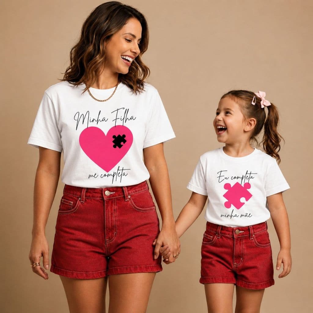 Camiseta Mãe e Filha Amor Quebra Cabeça Camisa Dia Das Mães 100% Algodão