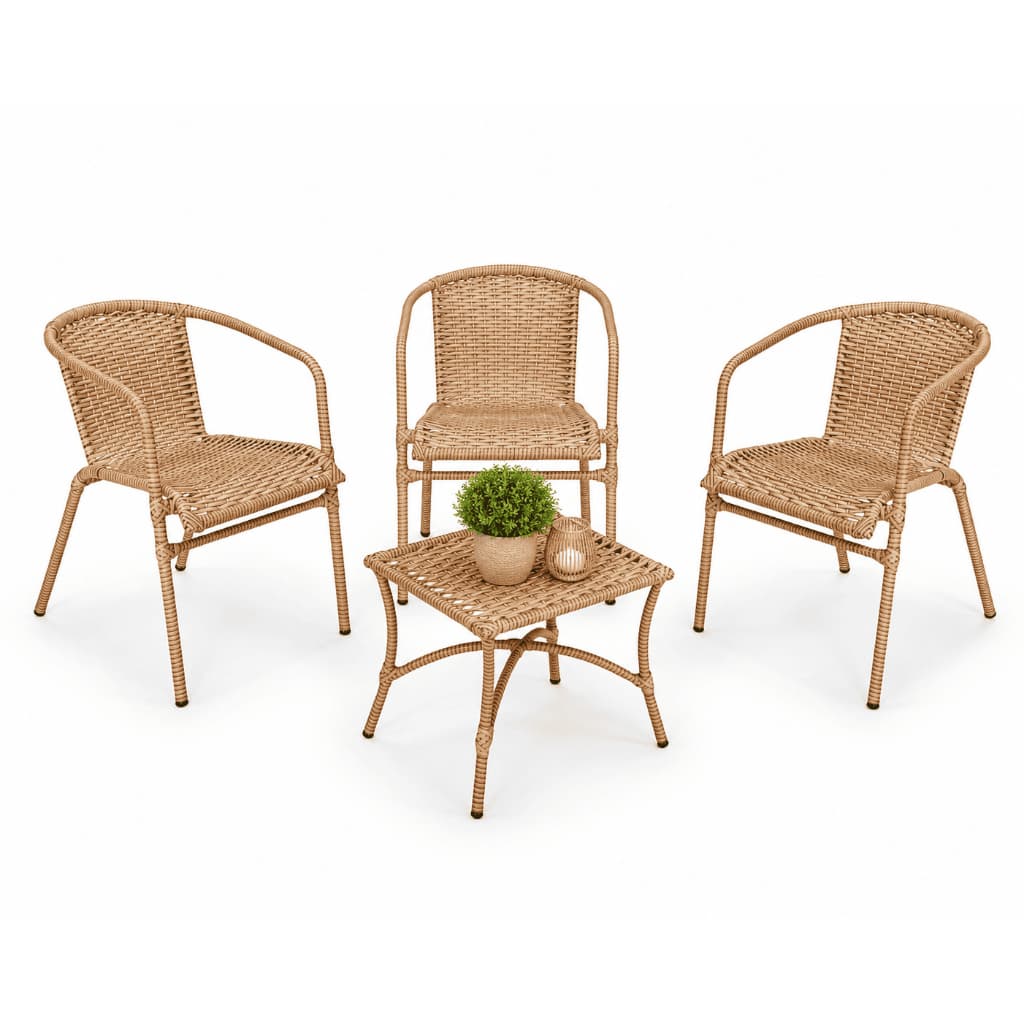 Conjunto -3 Cadeiras com Mesa de centro junco vime area jardim externa sacada varanda impermeavel variedade cores full