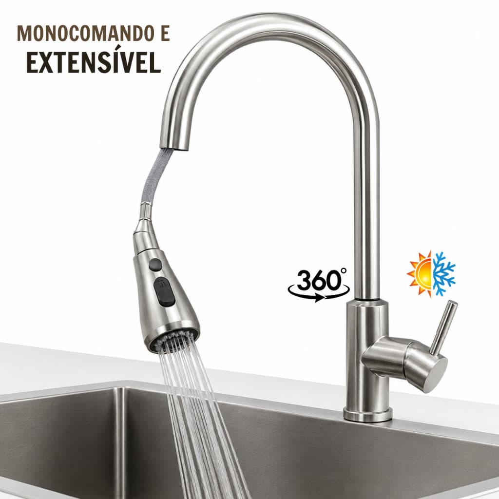 Torneira Extensível Cozinha Inox Monocomando 2 Jatos
