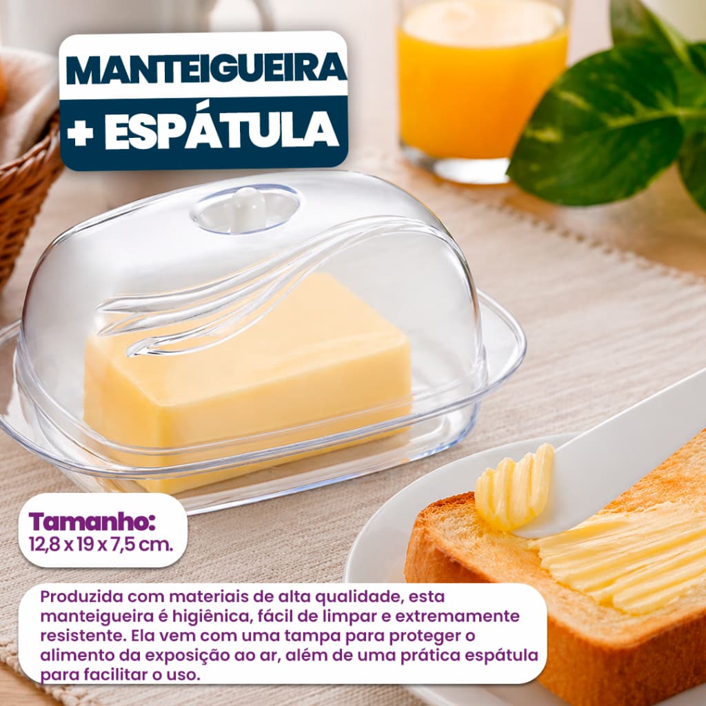 Manteigueira Com Espátula Acrílica Transparente Porta Manteiga Premium