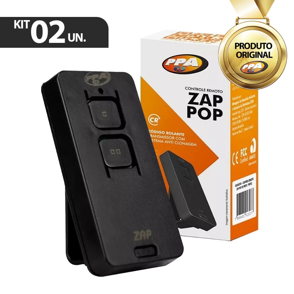 Kit 2 Controle Remoto Ppa Zap Pop Preto 2 Botões 433mhz
