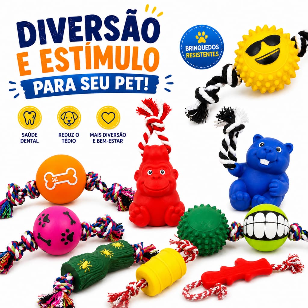 Kit de Brinquedos Pet Mordedores Cachorro Filhote Anti-stress
