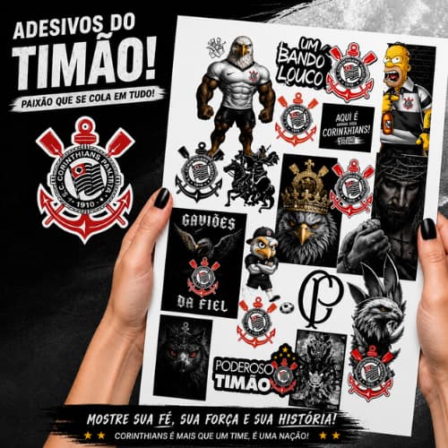 Cartela Adesivos Stickers Timão Gaviões da Fiel Bando de Loucos Adesivo para Moto Carro Notebook Capacete Osascorte