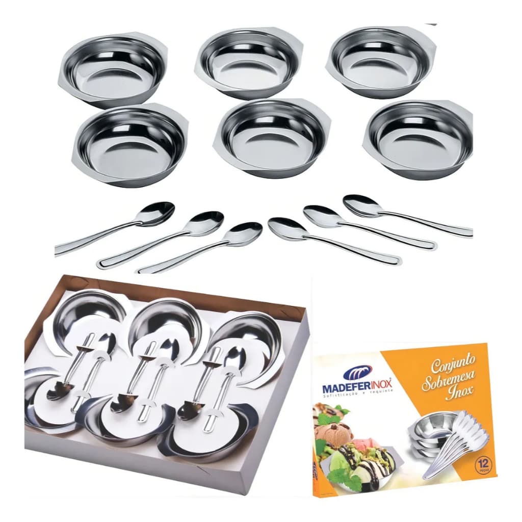 Jogo de Sobremesa Inox 12 Peças Premium Kit Completo Aço Inoxidável Resistente