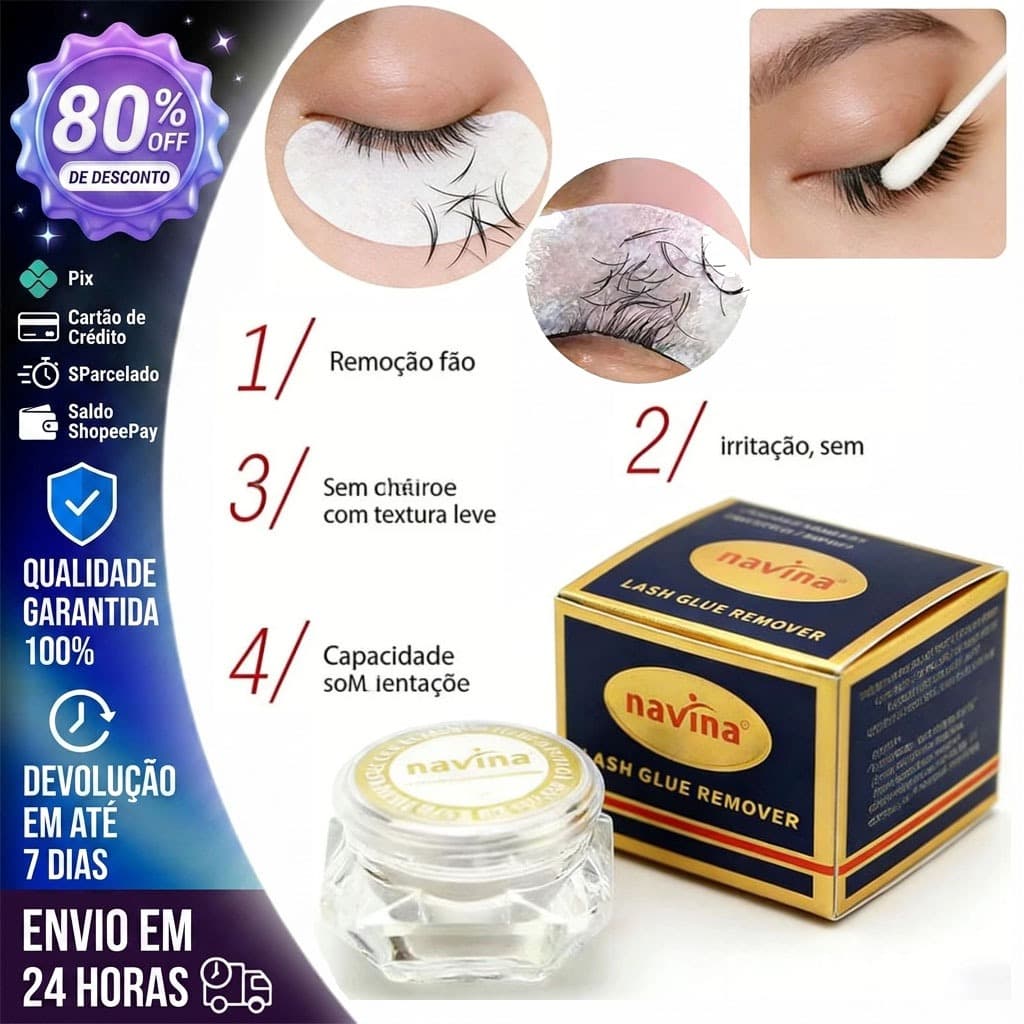 Removedor de Cola de Extensão de Cílios Navina 5g Sem Estimulação-Fórmula Suave para Remoção Segura
