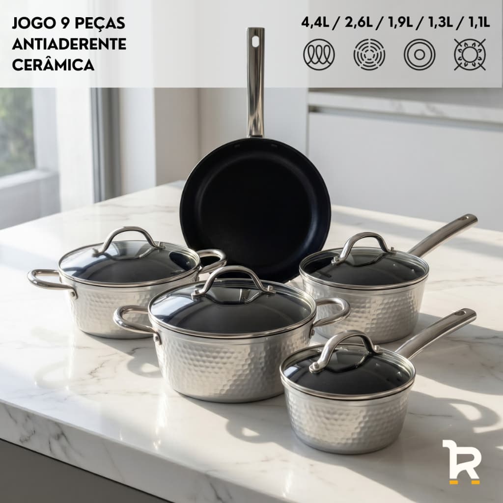 Jogo de Panelas Antiaderente de Cerâmica 5 Peças Conjunto de Panelas de Indução Antiaderente 4,5mm