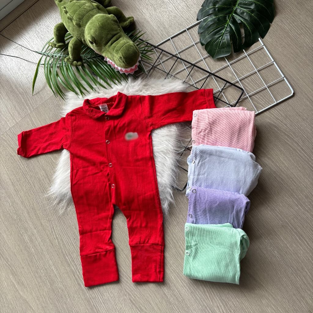 Macacão Bebê Bordado (RN a 1 ano) Longo Algodão - Várias Cores