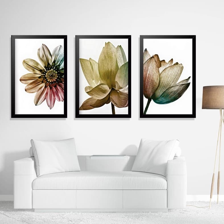 kit Quadros Decorativos flores coloridas Moldura Quarto Sala Hall Flores Floral