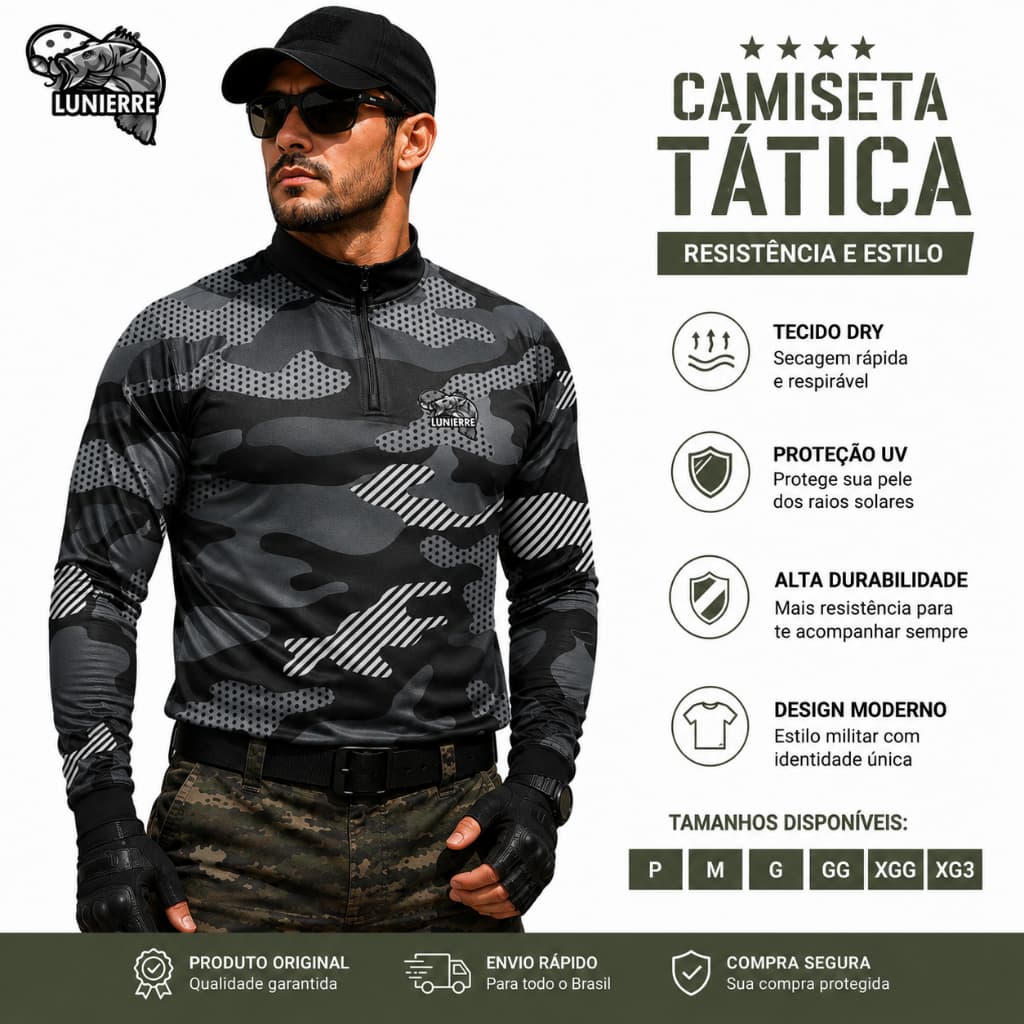 Camiseta Camuflada  Caça e Pesca Com Proteção UV