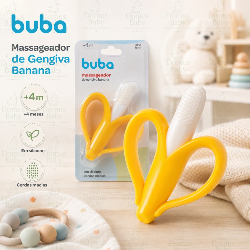 Mordedor Banana Buba Original Silicone Massageador de Gengiva Bebê