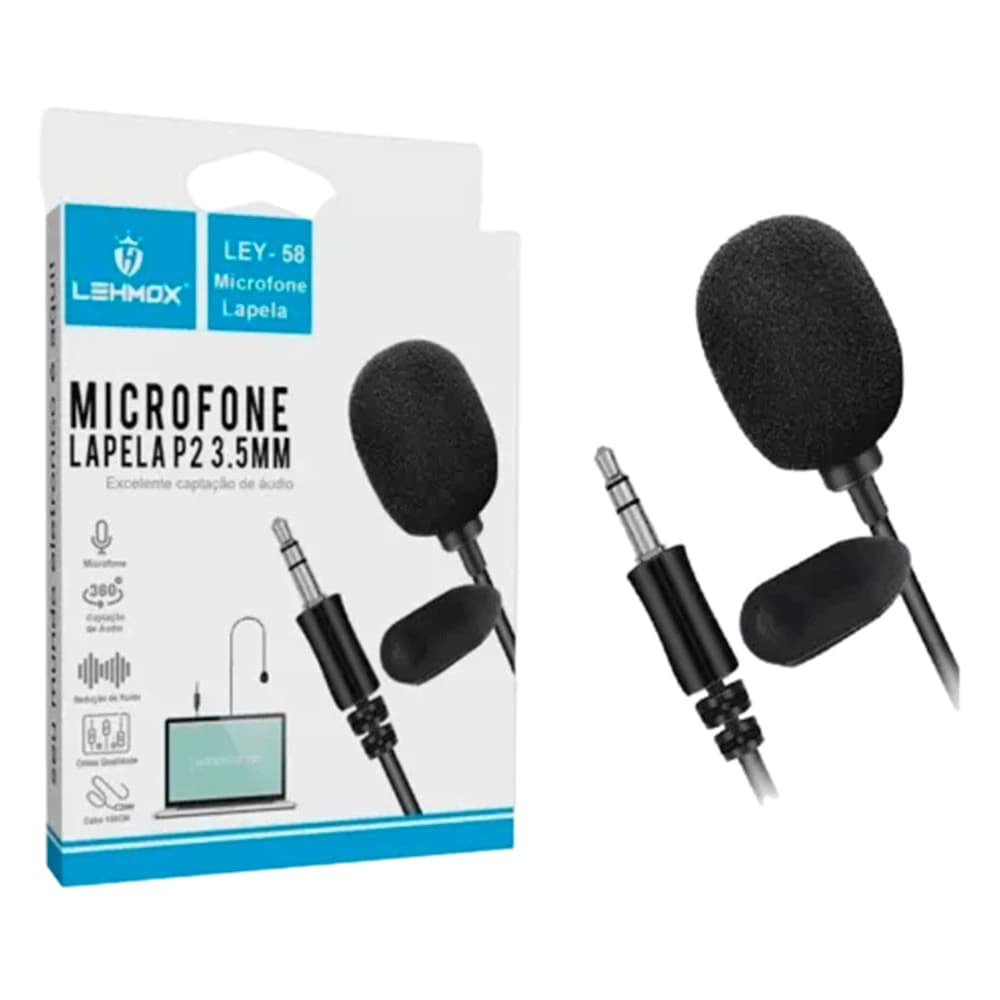 Microfone Lapela LEHMOX com Conector P2 Modelo LEY-58 LEY-50 Alta Qualidade