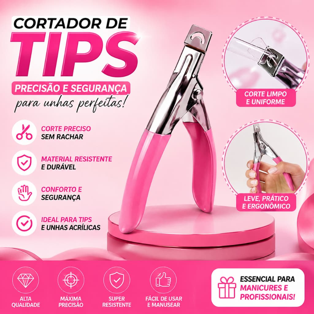 Alicate Cortador de Tips Profissional Para Alongamento de Unhas Gel e Acrílica
