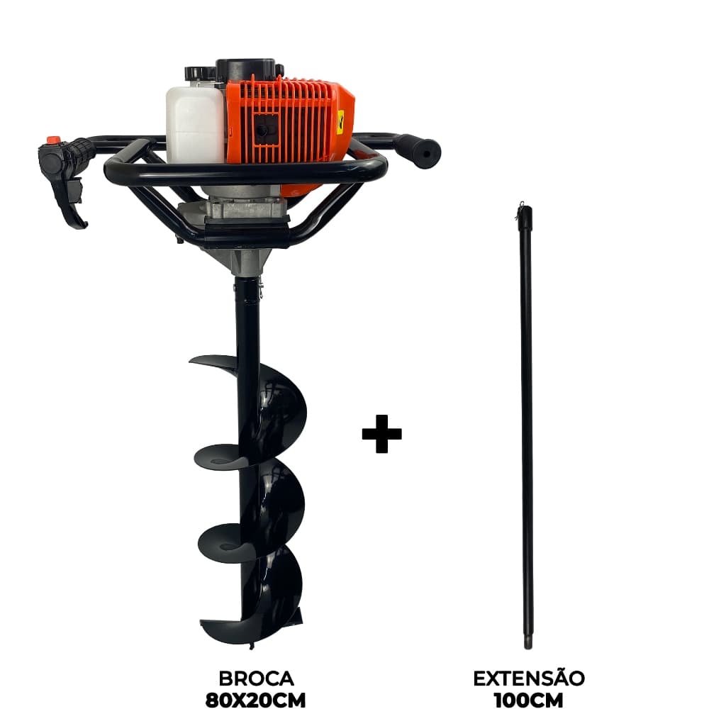 Perfurador de Solo a Gasolina 52cc 2,5HP com Broca 80x20cm + Extensão 60cm FAK520PS Carbon Fak