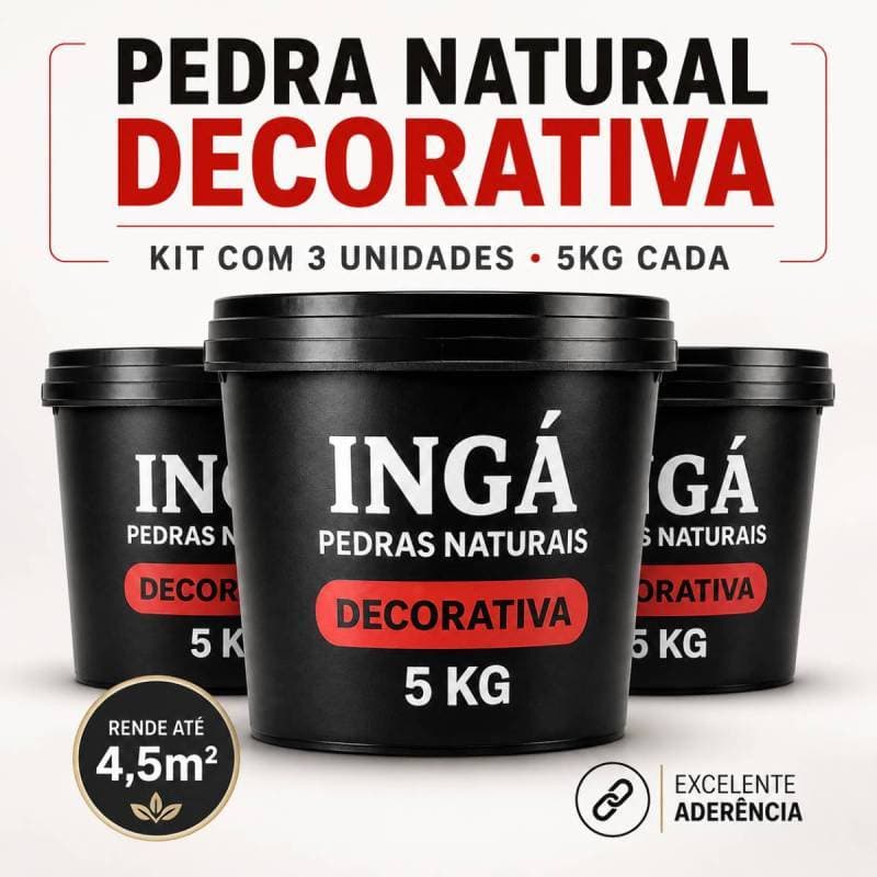 Pedra Natural Ingá 15KG Kit 3x5KG Acabamento Sofisticado Alta Aderência Parede Fachada