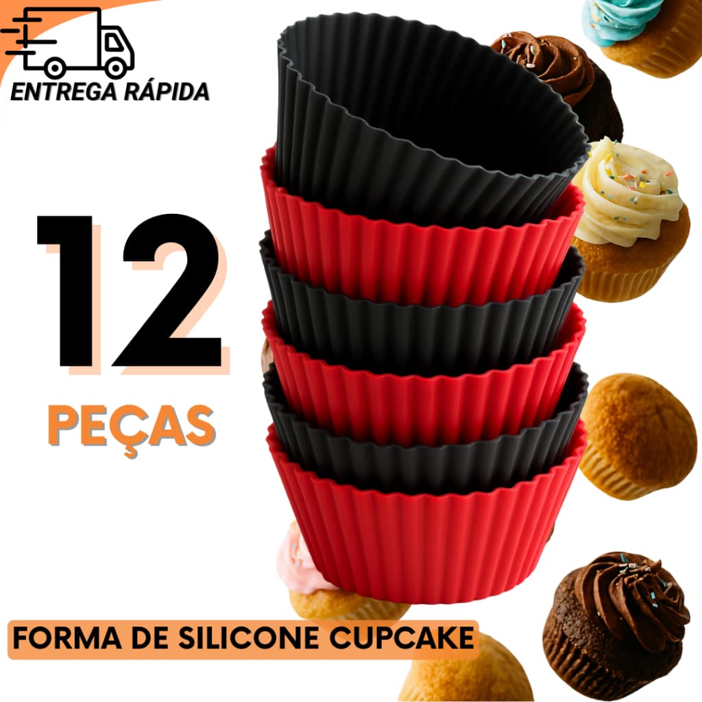 Jogo Forma Cupcake Silicone Antiaderente Para Confeitaria Lanchonetes e Uso Doméstico Dia dos Pais